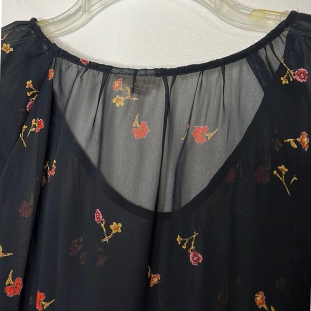 Ana Black Floral Blouse Womens XXL Sheer Elastic Cuffs Feminine Fairy Whimsigoth - Picture 9 of 13